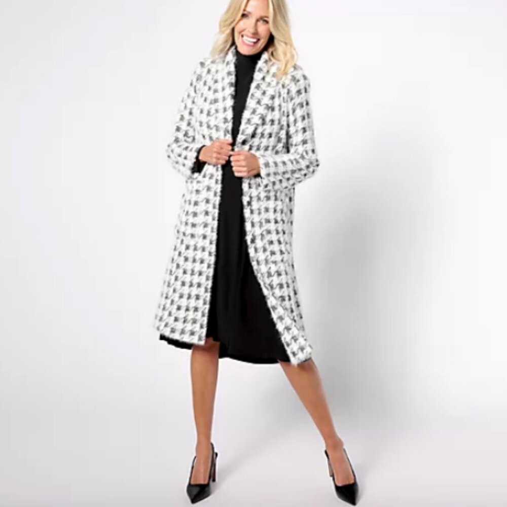 Dennis Basso Sweater Knit Jacquard Cardigan, Black/White Sz 1X a628173